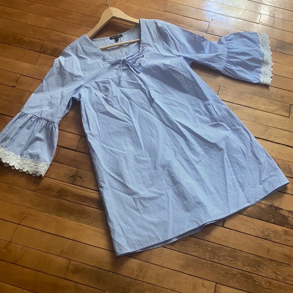 Blue and white striped dress 3/4 sleeve